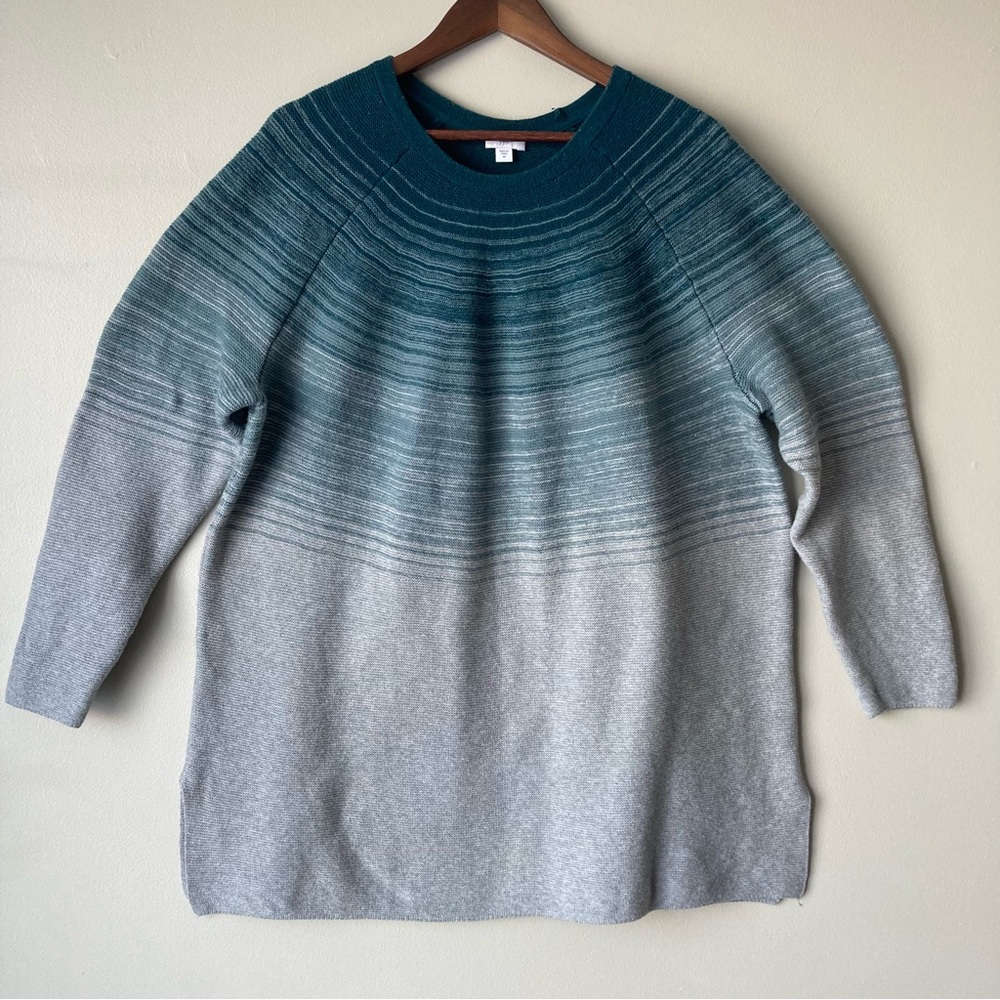 J. Jill 2X Tunic Sweater Green and Gray CottonPoly Blend